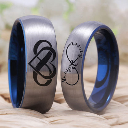 Always Forever Silver Blue Tungsten Couples Rings