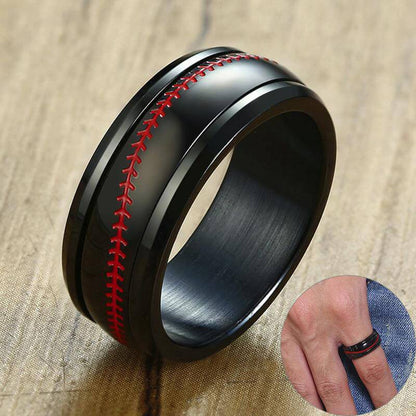 Baseball Stainless Steel Black Unisex Spinner Rings
