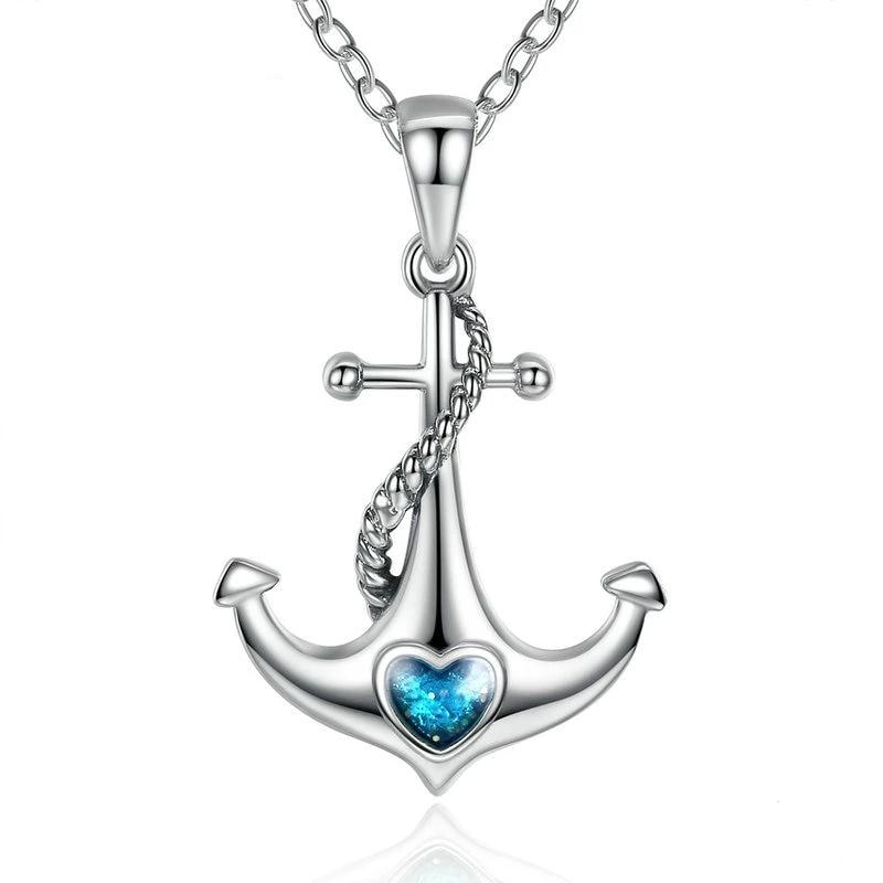 Blue Heart Anchor 925 Sterling Silver Necklace