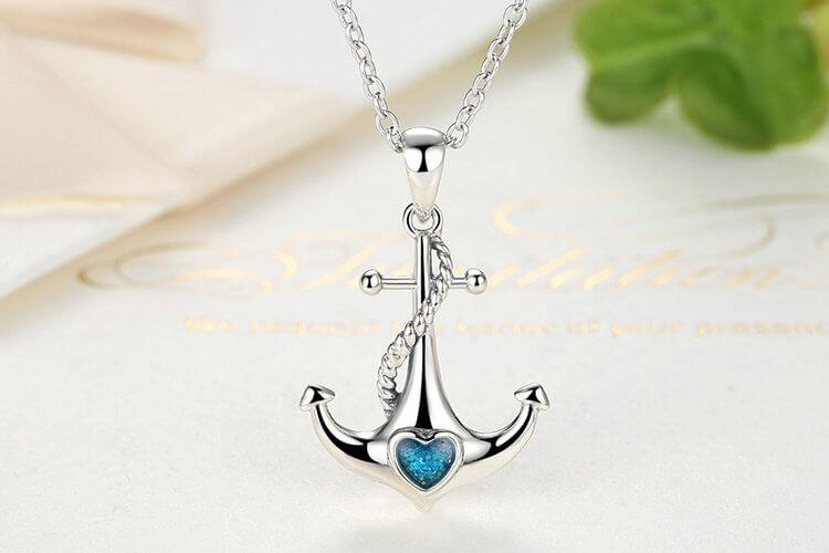 Blue Heart Anchor 925 Sterling Silver Necklace