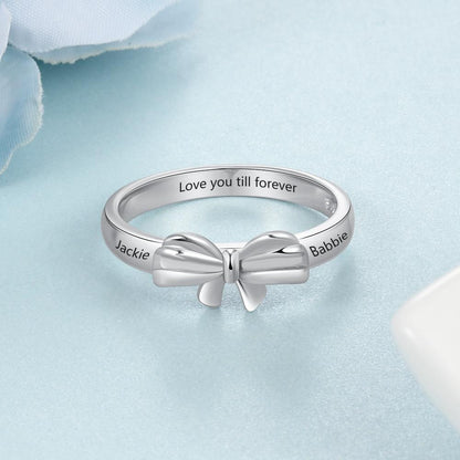 Bow Tie Silver Womens Ring - 3 Personalized Engravings