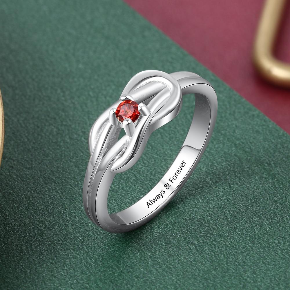 Celtic Knot Rhodium Plated Womens Ring - 1 Birthstone & Engraving