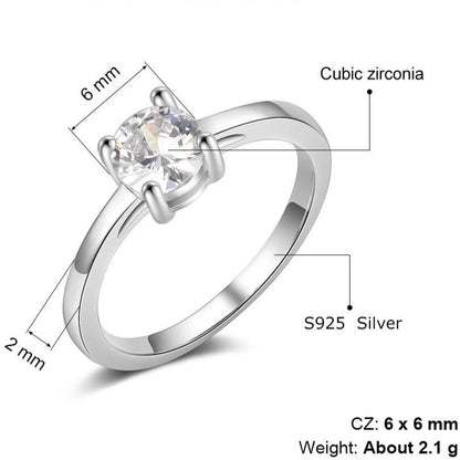 Classic Cubic Zirconia 925 Sterling Silver Women's Ring