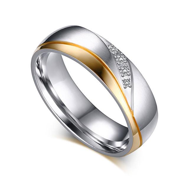 Classic Couple|his & Her Stainless Steel Wedding Rings Set - Engraved  Zircon Couple Bands