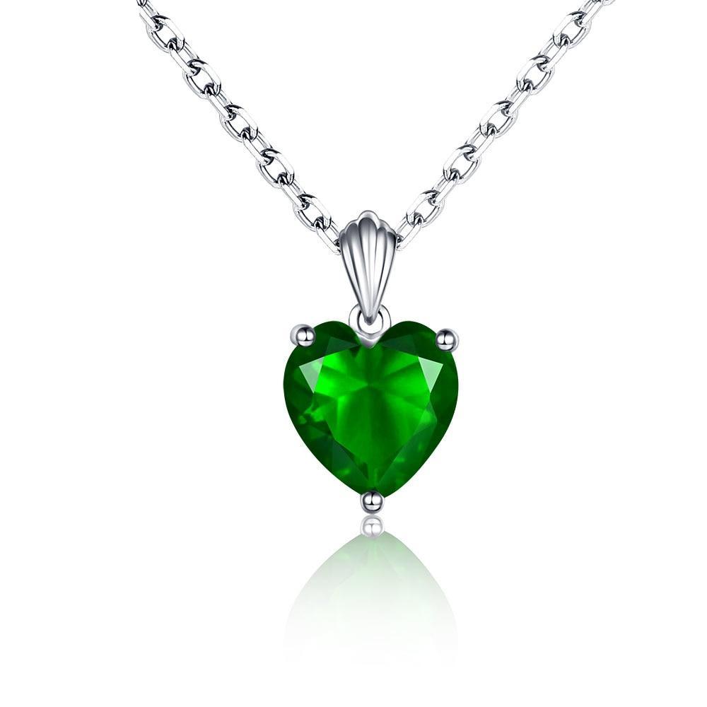 Created Heart Emerald 925 Sterling Silver Necklace (3 Colors)