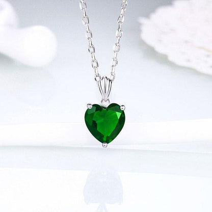 Created Heart Emerald 925 Sterling Silver Necklace (3 Colors)