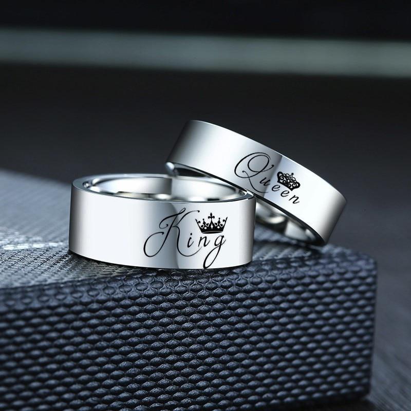 Crown King & Queen Glossy Silver Couples Rings