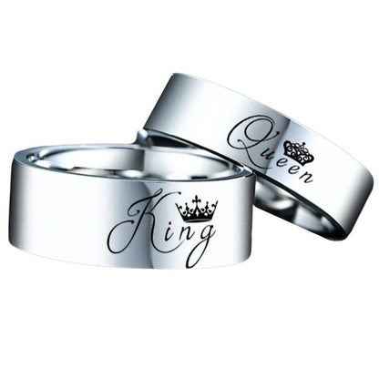 Crown King & Queen Glossy Silver Couples Rings