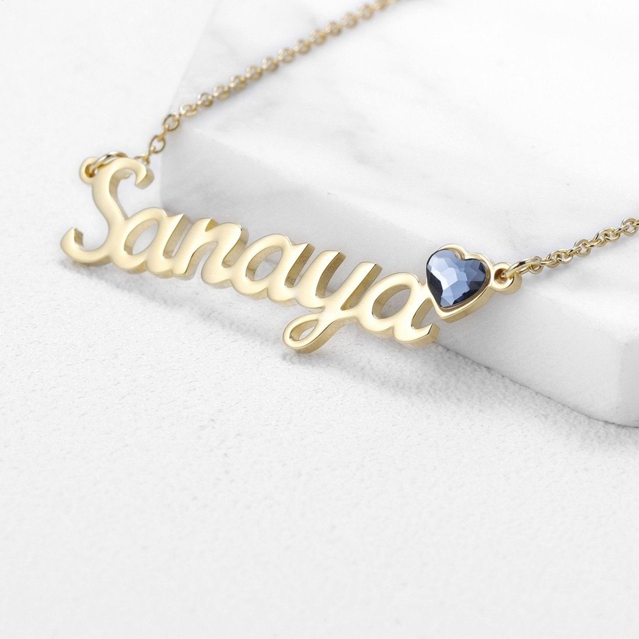 Personalized Name Necklace With Heart Birthstone