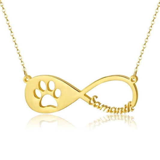 Cute Pet Paw Infinity Necklace With Personalized Name (3 colors)