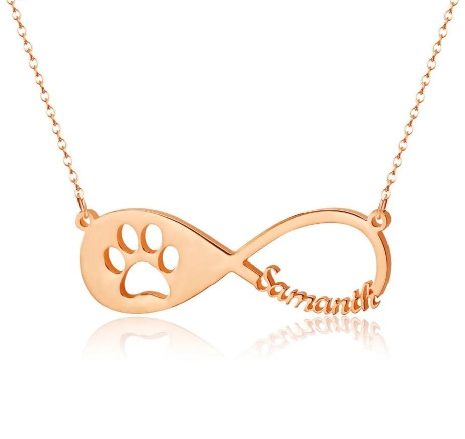 Cute Pet Paw Infinity Necklace With Personalized Name (3 colors)