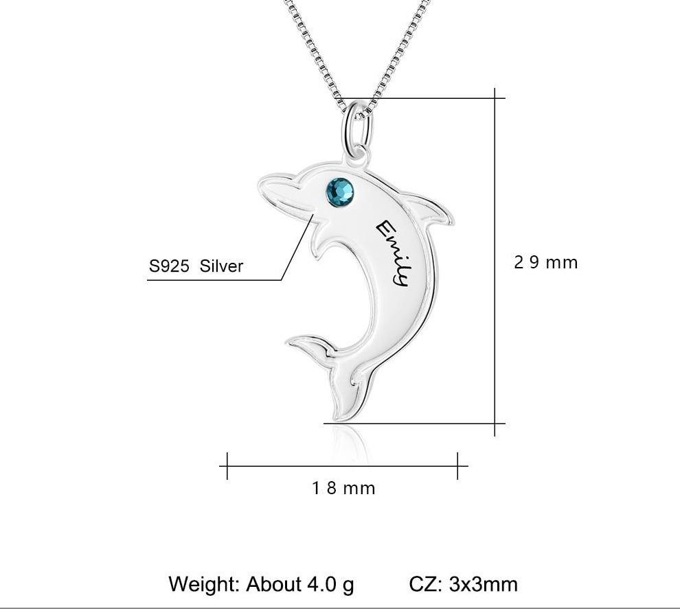Dolphin Personalized Name & Birthstone 925 Sterling Silver Necklaces
