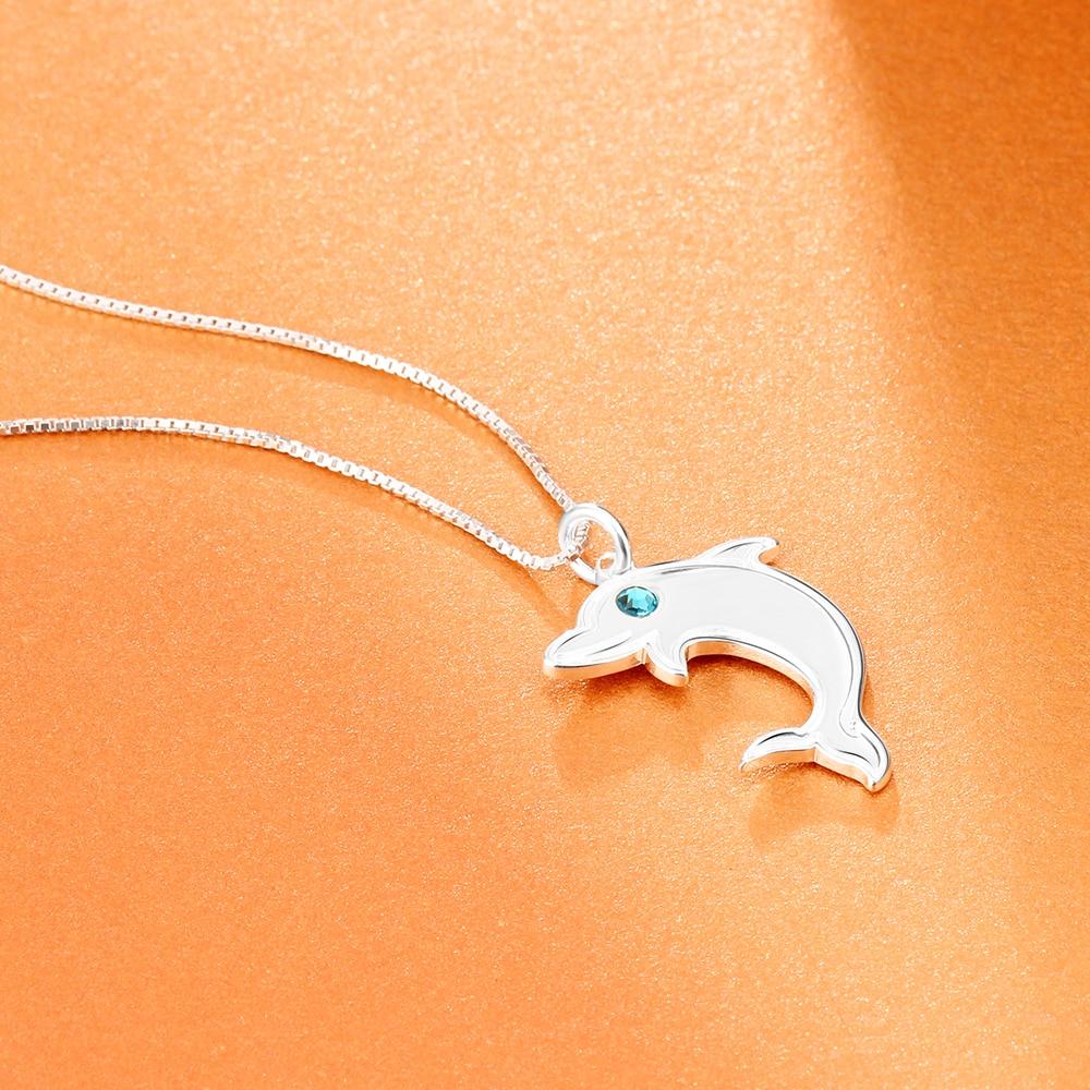 Dolphin Personalized Name & Birthstone 925 Sterling Silver Necklaces