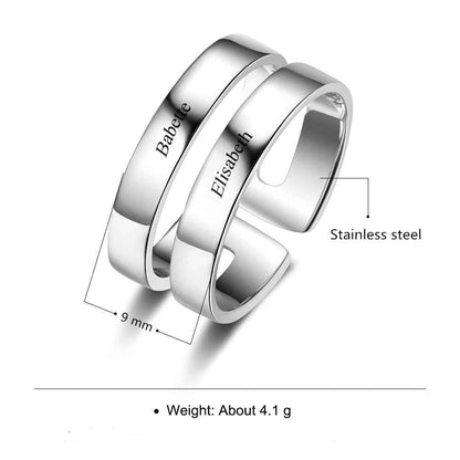 9mm Double Band Silver Stainless Steel + 2 Name Engravings
