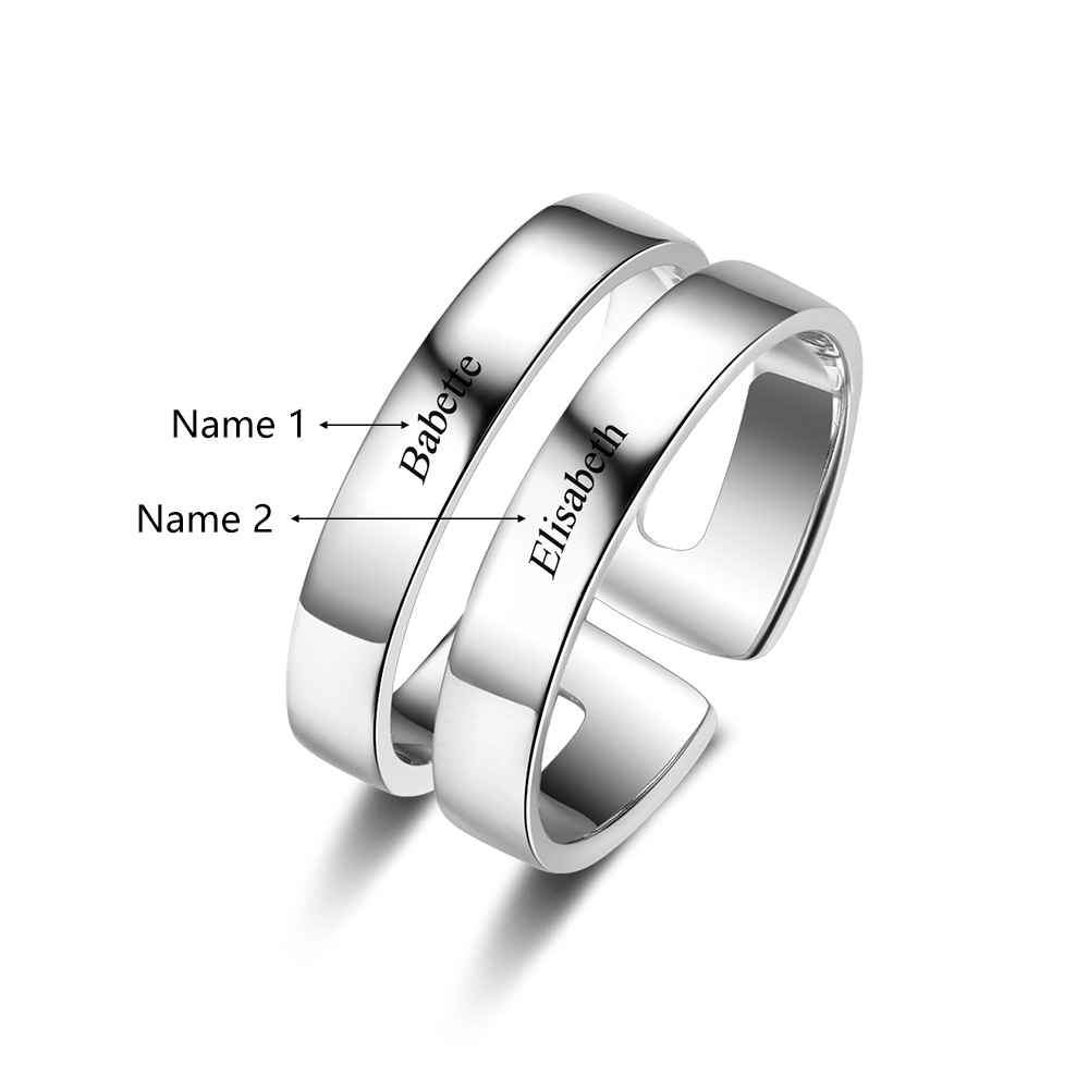9mm Double Band Silver Stainless Steel + 2 Name Engravings