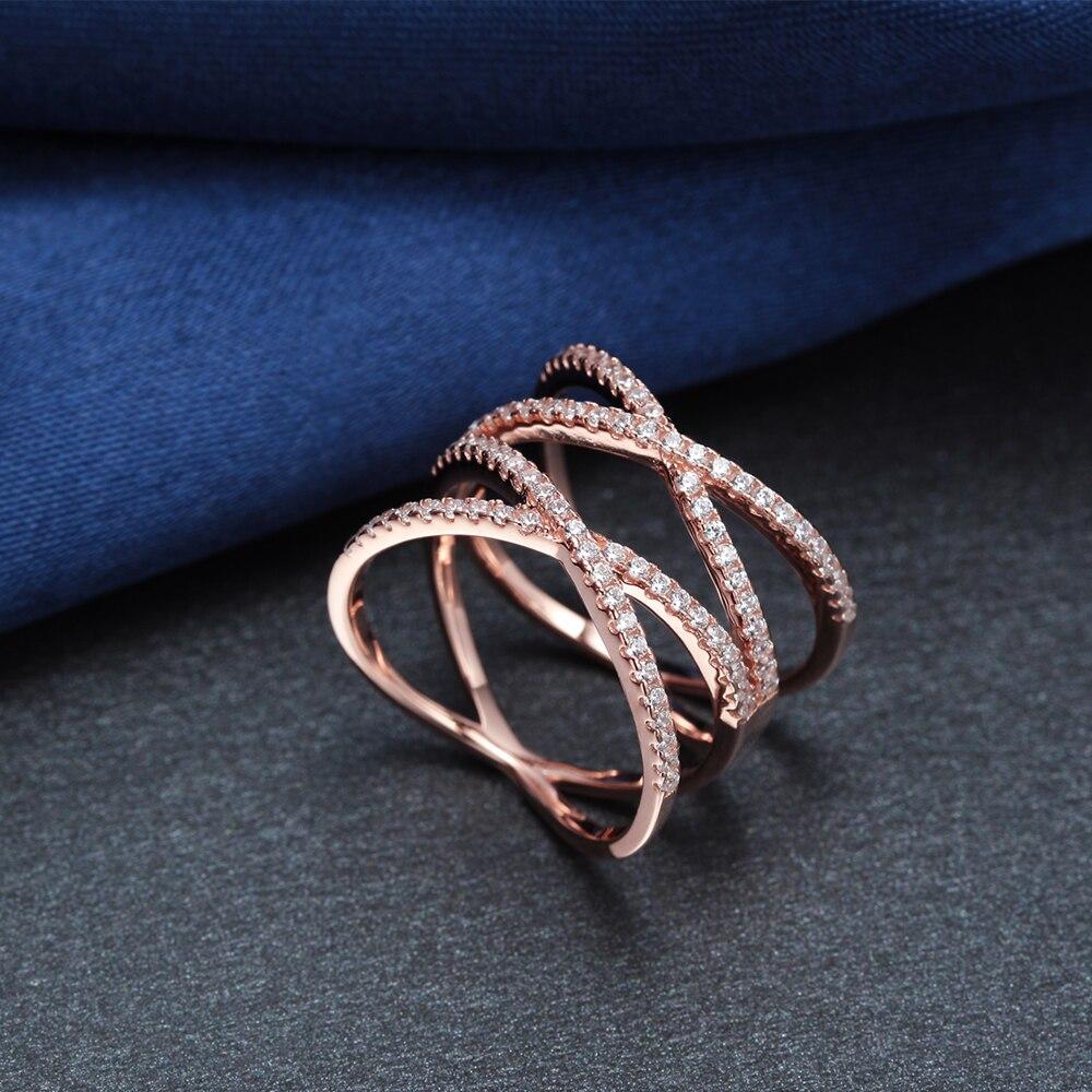Double Cross Rose Gold 925 Sterling Silver Womens Ring