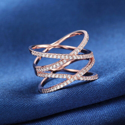 Double Cross Rose Gold 925 Sterling Silver Womens Ring