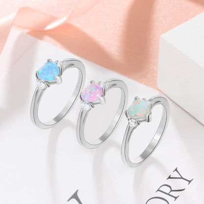 Eternal Opal Heart 925 Sterling Silver Womens Ring (3 Colors)