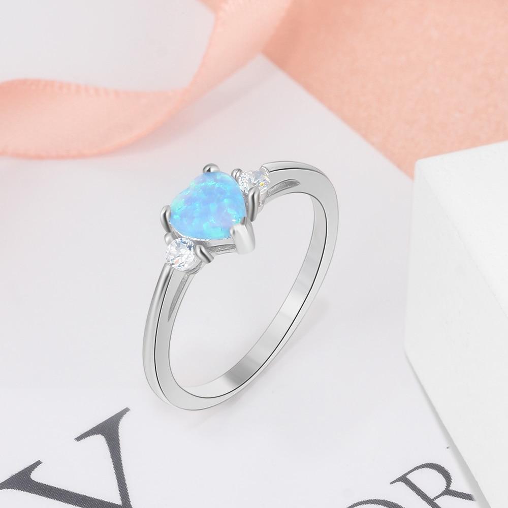 Eternal Opal Heart 925 Sterling Silver Womens Ring (3 Colors)