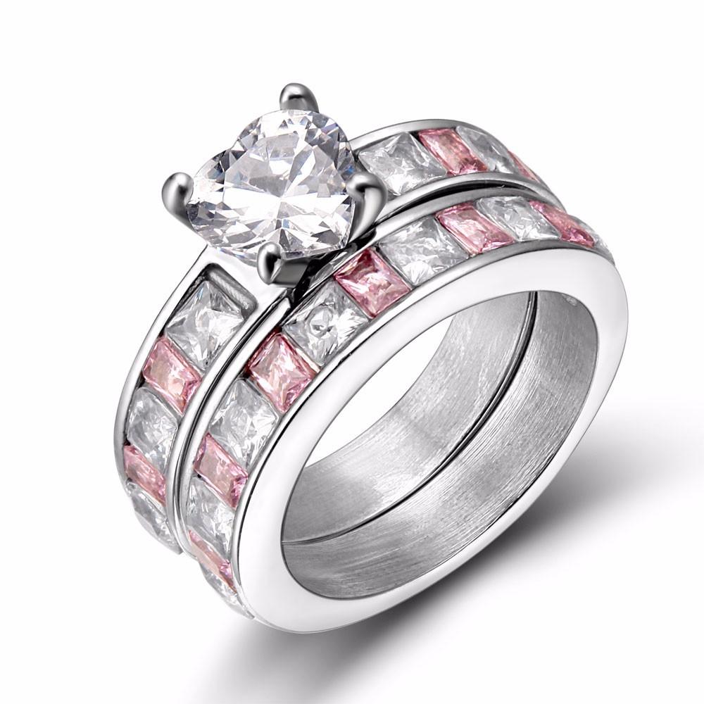 Eternity Heart Cubic Zirconia Pink Womens Ring