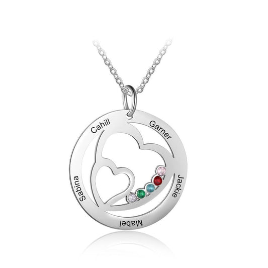 Family & Friends Personalized Names Necklace - 5 Birthstones + 5 Engravings