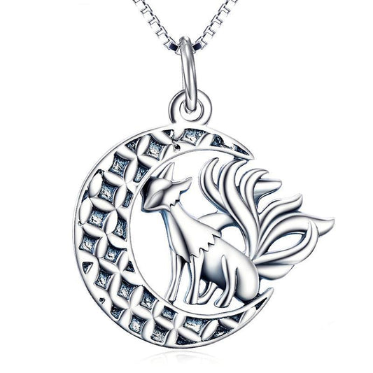 Fox and Moon Sterling Silver Unisex Necklace