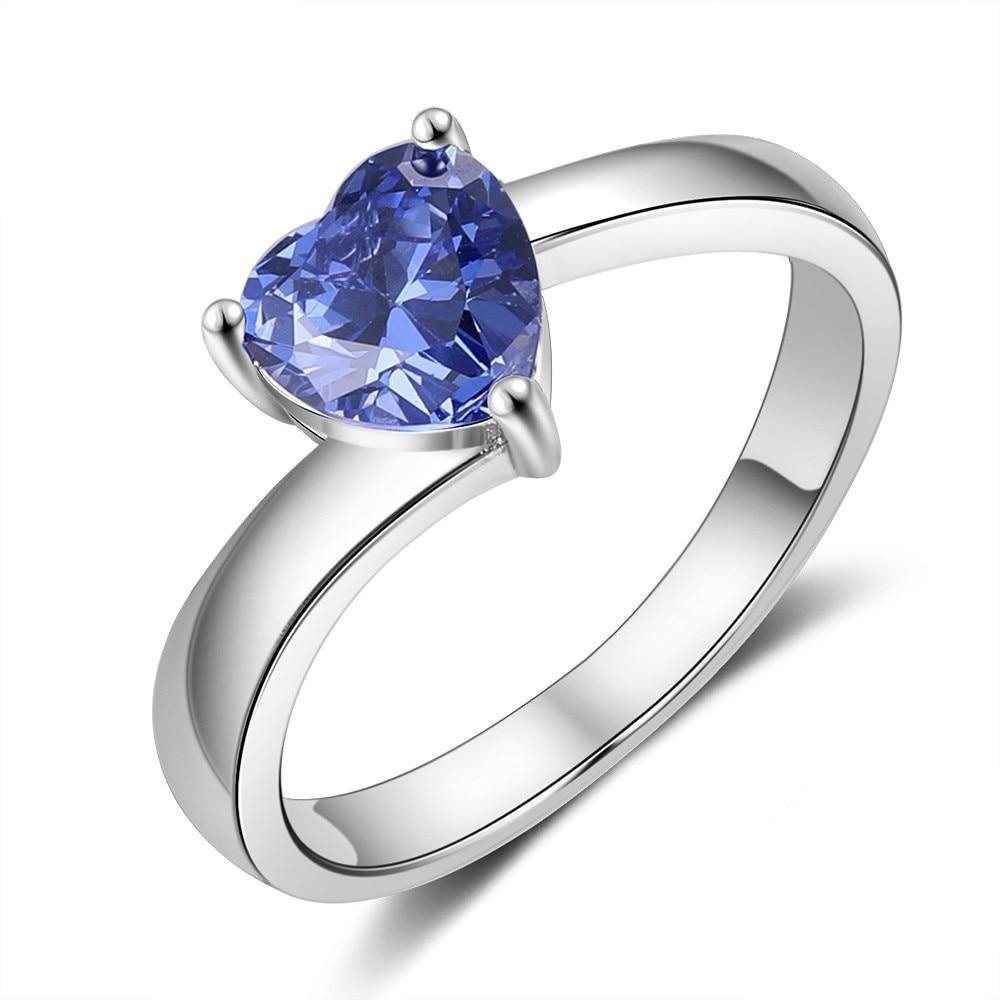 Heart Blue Cubic Zirconia 925 Sterling Silver Womens Ring