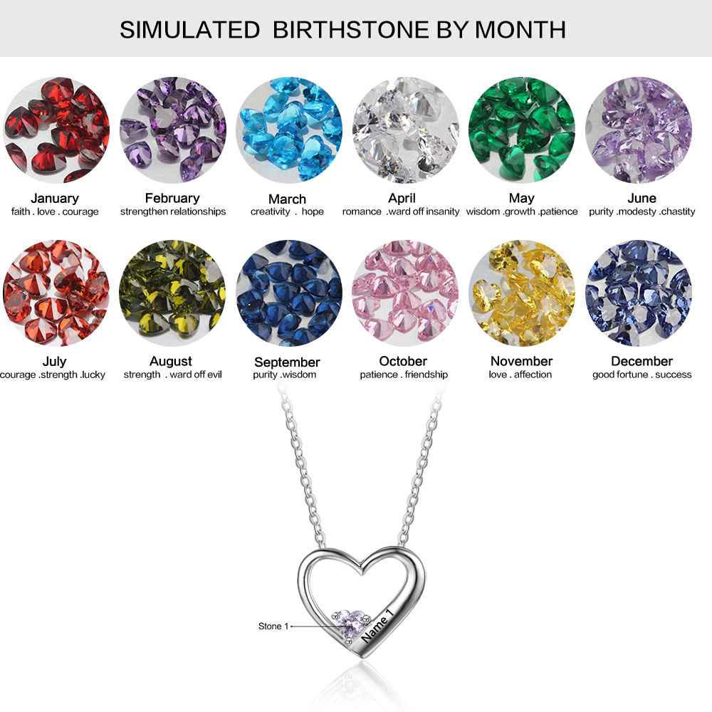Heart Personalized 925 Sterling Silver Necklace - 1 Name & 1 Birthstone