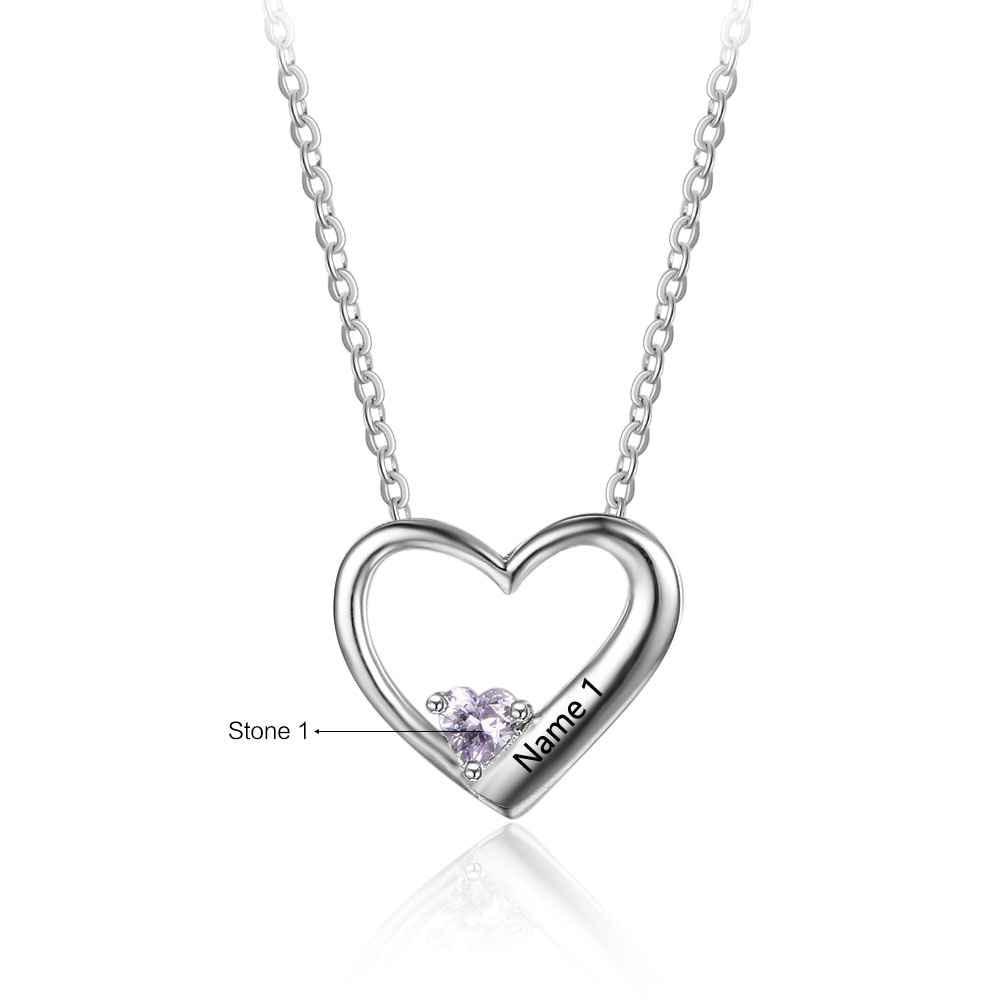 Heart Personalized 925 Sterling Silver Necklace - 1 Name & 1 Birthstone
