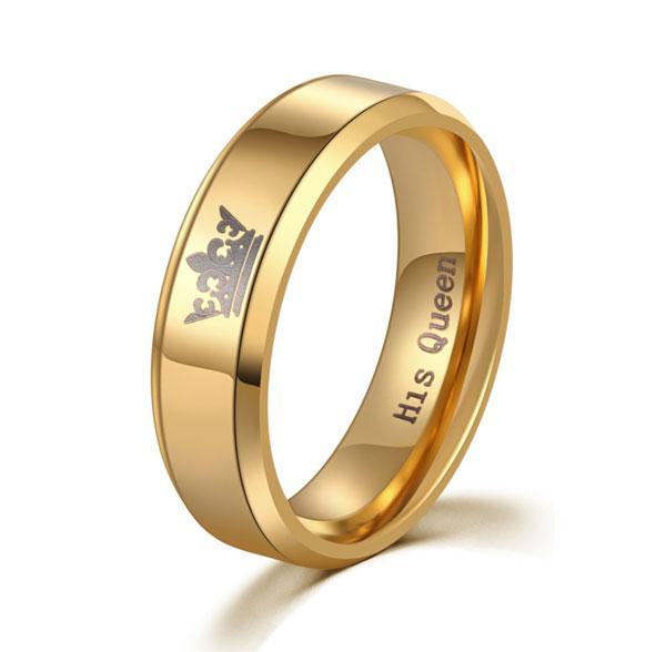 Her King & His Queen Polished Gold Color Couples Rings