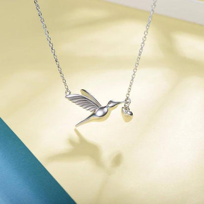 Hummingbird With Heart 925 Sterling Silver Necklace