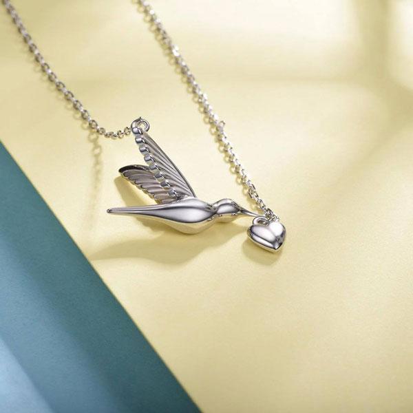 Hummingbird With Heart 925 Sterling Silver Necklace