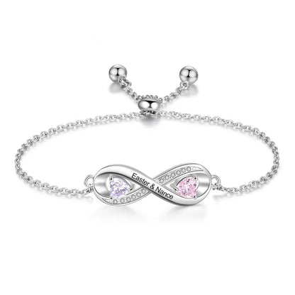 Personalized Infinity Bracelet With 2 Birthstones & Engravings