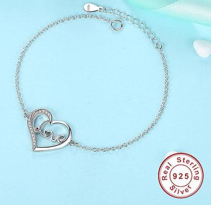 Love Heart 925 Sterling Silver Bracelet