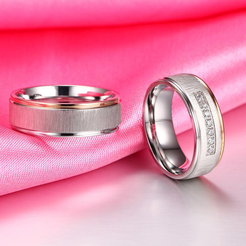 Silver With Rose Gold Edge Matte Couples Rings