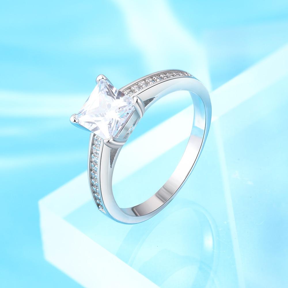 Minimalist Square Cubic Zirconia Sterling Silver Womens Ring