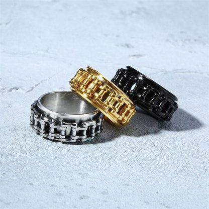 Motorcycle/Bicycle Chain Stainless Steel Spinner Mens Ring (3 Colors)