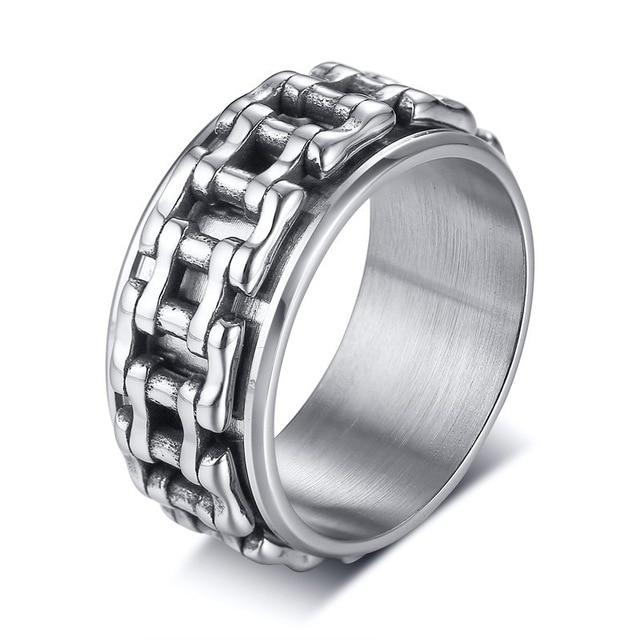 Motorcycle/Bicycle Chain Stainless Steel Spinner Mens Ring (3 Colors)