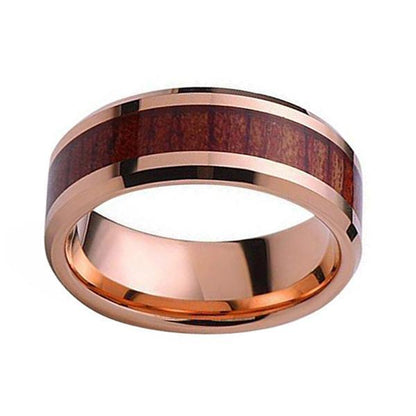 Natural Koa Padauk Wood Inlay Tungsten Unisex Ring