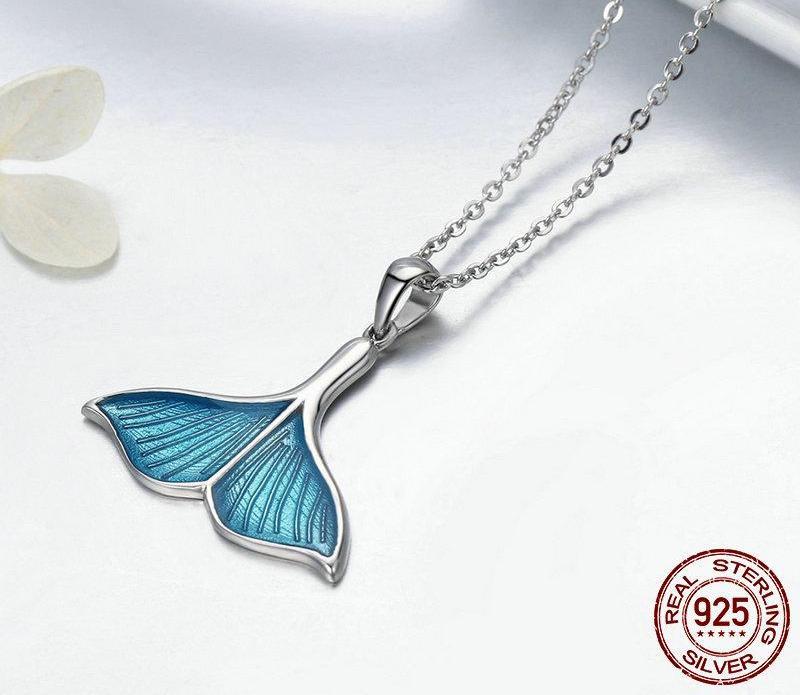 Ocean Blue Whale Tail 925 Sterling Silver Necklace