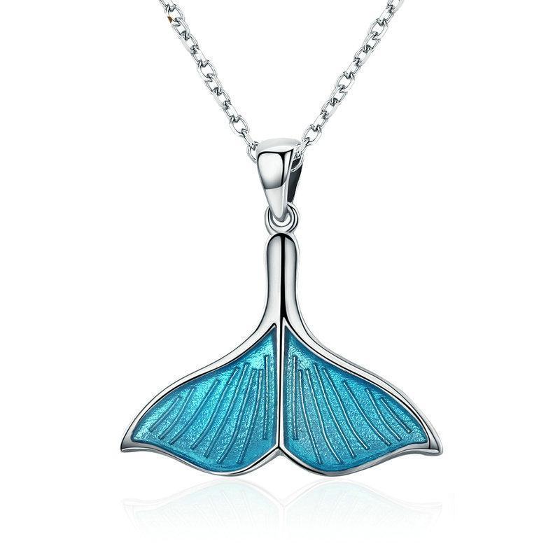 Ocean Blue Whale Tail 925 Sterling Silver Necklace