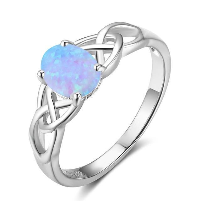 Oval Opal 925 Sterling Silver Braided Celtic Women's Ring