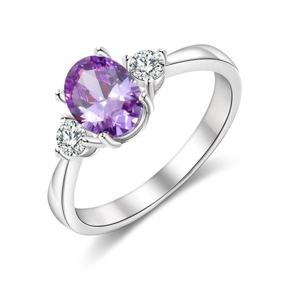 Oval Purple Stone 925 Sterling Silver Womens Ring
