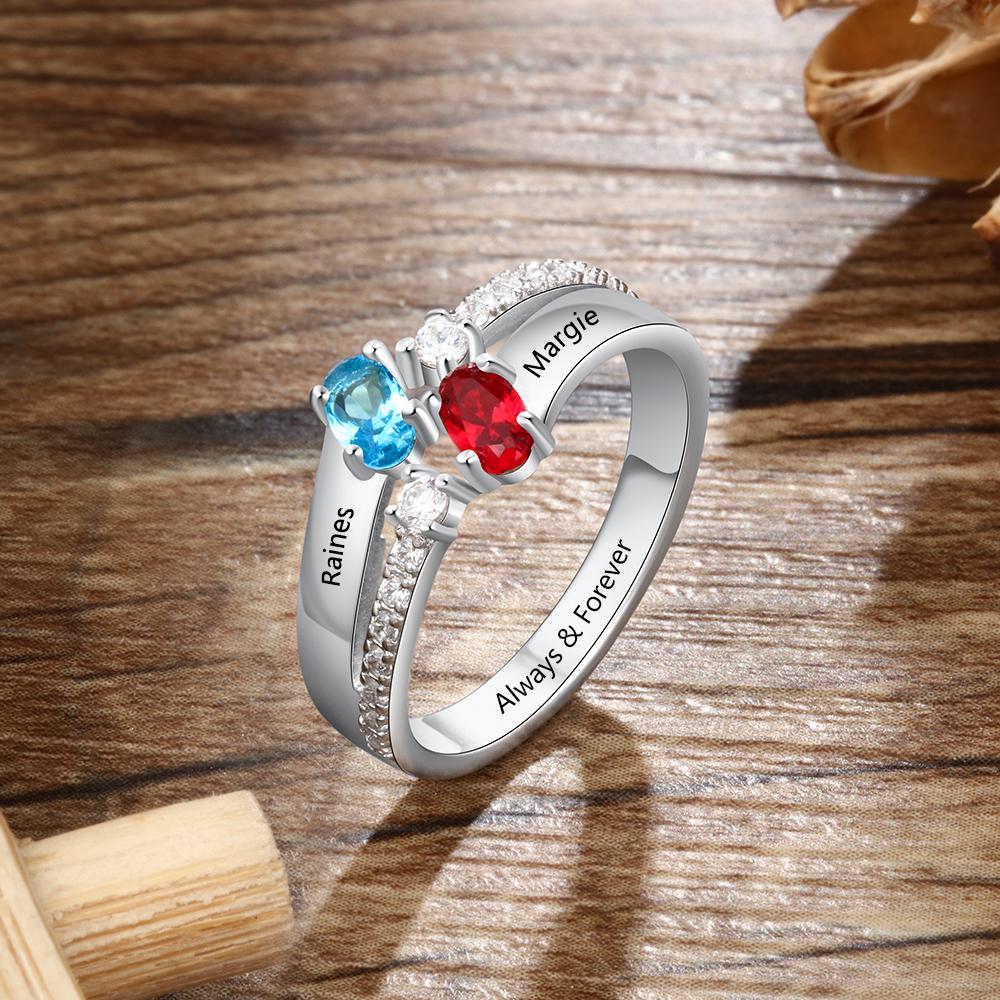 oval stones 925 sterling silver womens ring 2 birthstones 1 engraving promise rings 682130