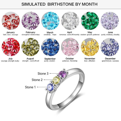 Personalize Birthstones Silver Womens Ring - 3 Birthstones