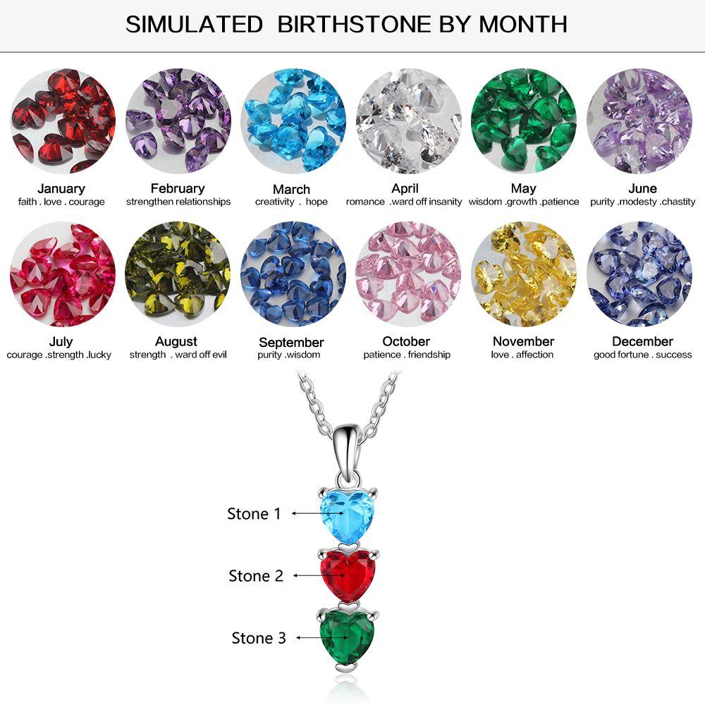 personalized 3 tier hearts necklace 3 birthstones necklaces 116662
