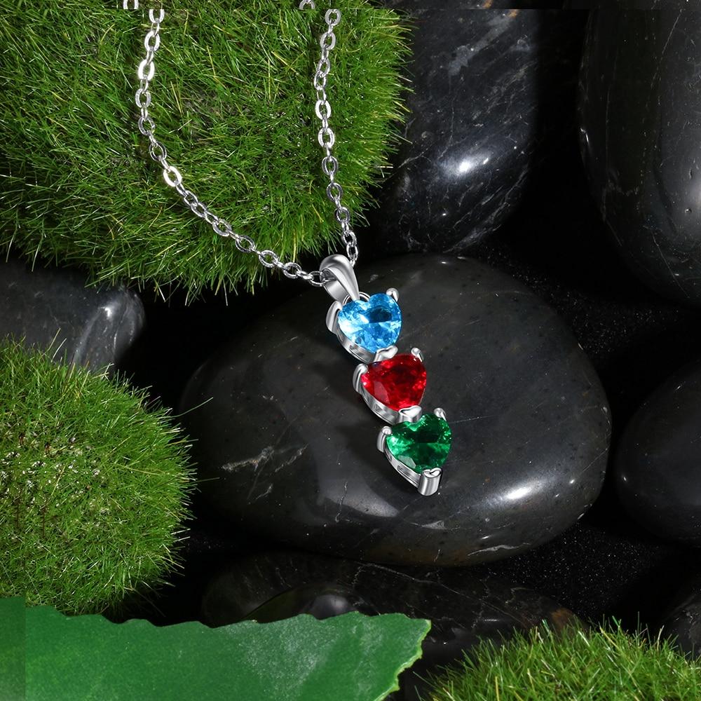 Personalized 3 Tier Hearts Necklace - 3 Birthstones