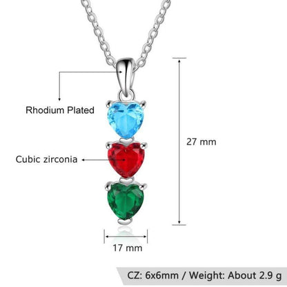 Personalized 3 Tier Hearts Necklace - 3 Birthstones