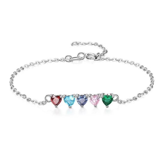 Personalized 5 Heart Birthstones Family/Friendship Bracelet