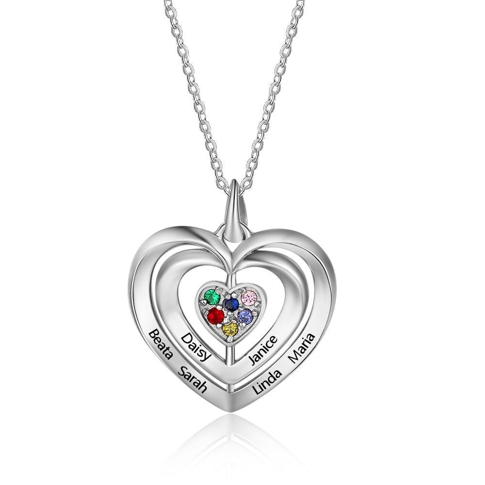Personalized 925 Sterling Silver Women's Necklace - 6 Birthstones + 6 Engravings